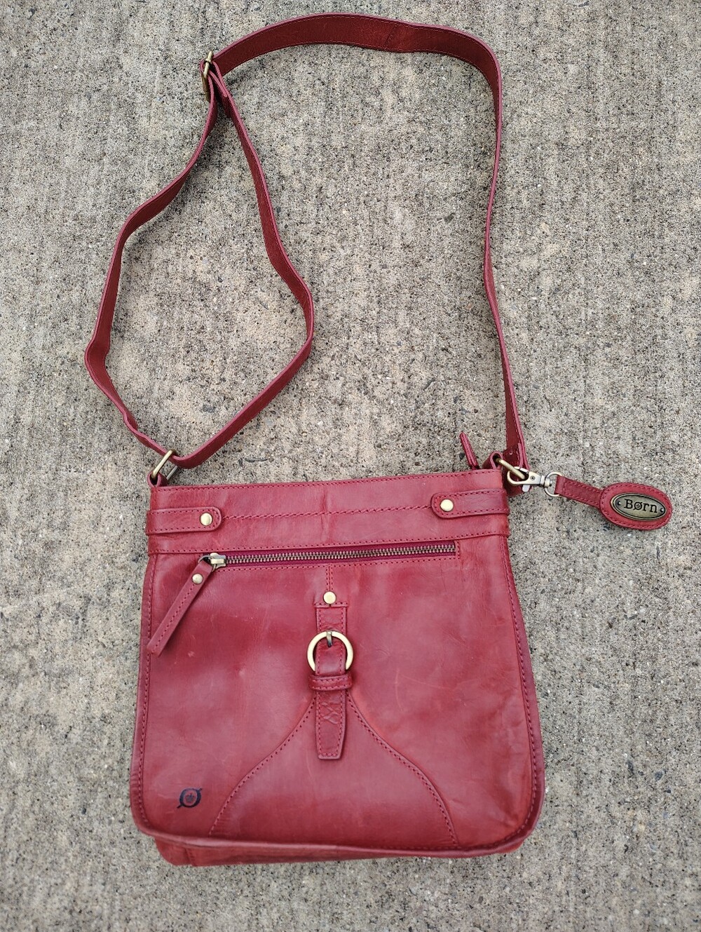 BORN Børn Genuine Leather Crossbody Purse Burgundy Red Gold Hardware
